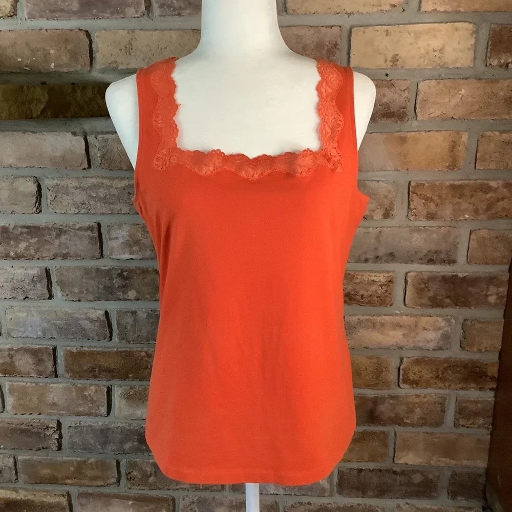 TALBOTS Orange Lace-Trim Tank Top 63 - Picture 1 of 8